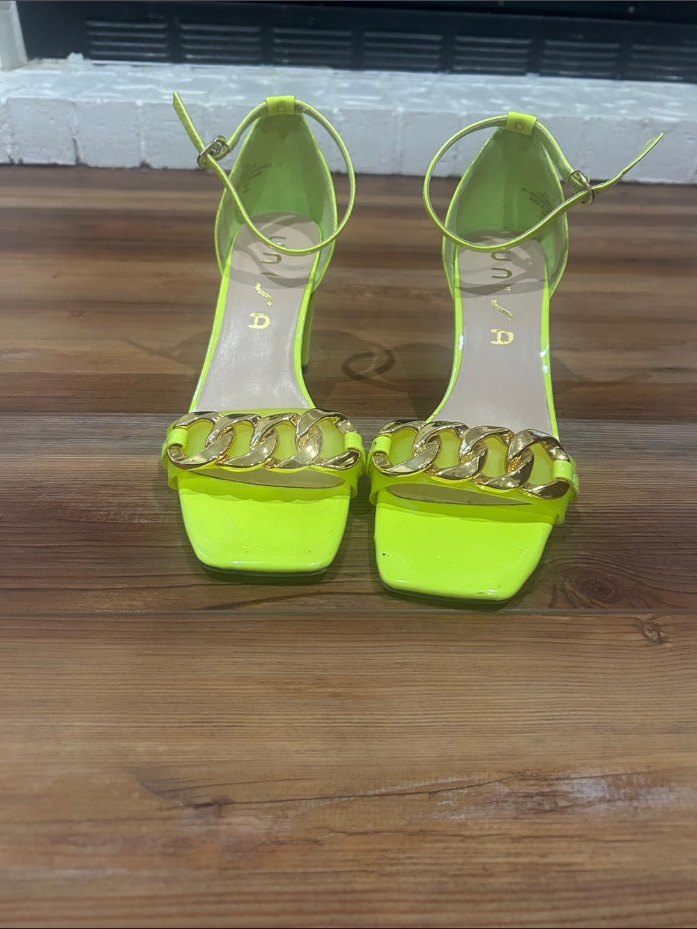 Unisa Neon Yellow Chain Strap Ankle-Heel Sandals